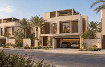 تصور تخيلي الواجهة الخارجية ضمن فلل مستقلة في الرياض — نموذج 601