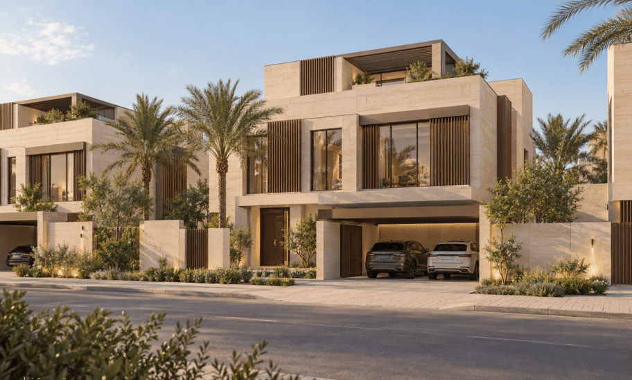 تصور تخيلي الواجهة الخارجية ضمن فلل مستقلة في الرياض — نموذج 601