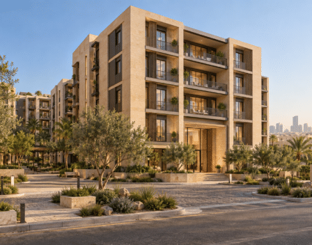 تصور تخيلي الواجهة الخارجية ضمن شقق سكنية في الرياض — نموذج 602