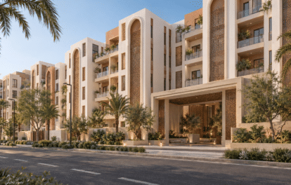 تصور تخيلي الواجهة الخارجية ضمن شقق سكنية في جدة — نموذج 604