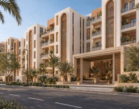 تصور تخيلي الواجهة الخارجية ضمن شقق سكنية في جدة — نموذج 604