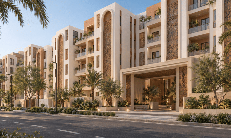 تصور تخيلي الواجهة الخارجية ضمن شقق سكنية في جدة — نموذج 604