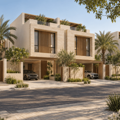 تصور تخيلي الواجهة الخارجية ضمن دبلكسات سكنية في جدة — نموذج 605